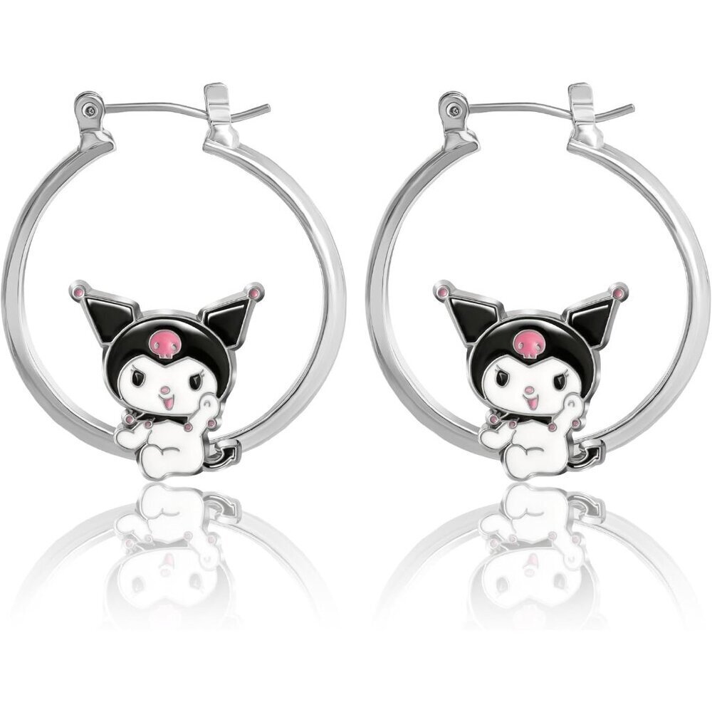 Sanrio Kuromi Women's Silver Enamel Hoop Earrings Gift